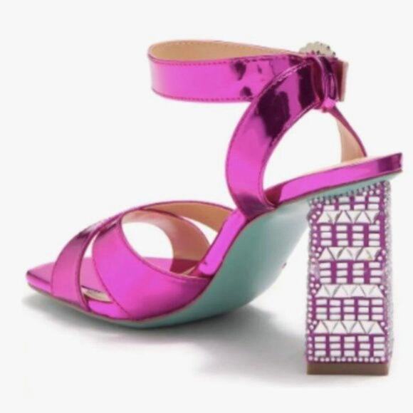Betsey Johnson Bell Sandal Fuschia Sparkles size 8 - Picture 3 of 9